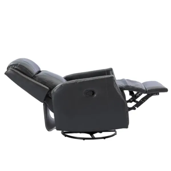 Accent Chairs-Kirkland's Home Charcoal Genuine Leather Swivel Recliner Black