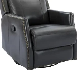 Accent Chairs-Kirkland's Home Charcoal Genuine Leather Swivel Recliner Black