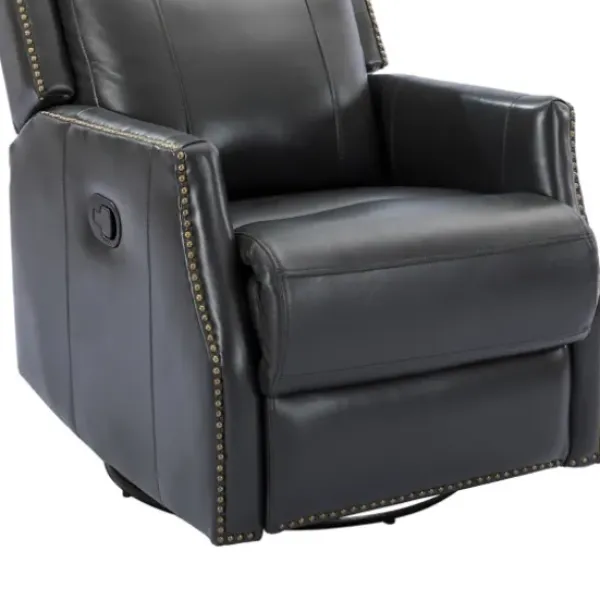Accent Chairs-Kirkland's Home Charcoal Genuine Leather Swivel Recliner Black