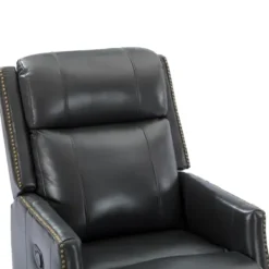 Accent Chairs-Kirkland's Home Charcoal Genuine Leather Swivel Recliner Black