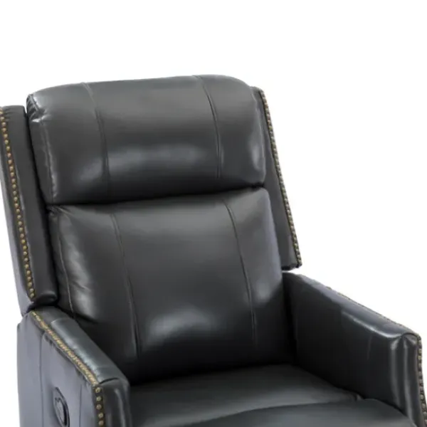 Accent Chairs-Kirkland's Home Charcoal Genuine Leather Swivel Recliner Black