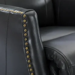 Accent Chairs-Kirkland's Home Charcoal Genuine Leather Swivel Recliner Black