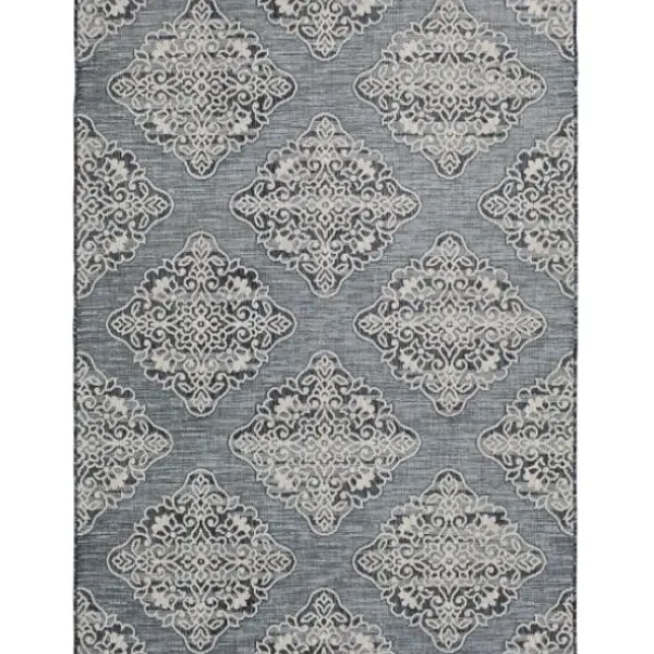 Outdoor Rugs-Kirkland's Home Charcoal Geo Lattice Outdoor Area Rug, 4X7 Gray