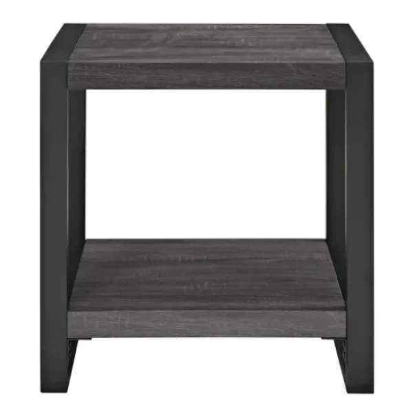 Accent & End Tables-Kirkland's Home Charcoal Industrial Metal And Wood Accent Table Gray