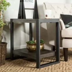 Accent & End Tables-Kirkland's Home Charcoal Industrial Metal And Wood Accent Table Gray