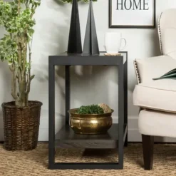 Accent & End Tables-Kirkland's Home Charcoal Industrial Metal And Wood Accent Table Gray