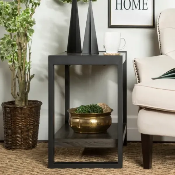 Accent & End Tables-Kirkland's Home Charcoal Industrial Metal And Wood Accent Table Gray