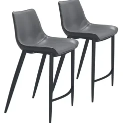 Bar Stools & Counter Height Stools-Kirkland's Home Charcoal Leather Stitch Counter Stools, Set Of 2 Gray