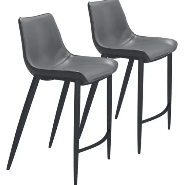 Bar Stools & Counter Height Stools-Kirkland's Home Charcoal Leather Stitch Counter Stools, Set Of 2 Gray