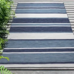 Outdoor Rugs-Kirkland's Home Charcoal Linear Macy Indoor/Outdoor Area Rug, 7X9 Black