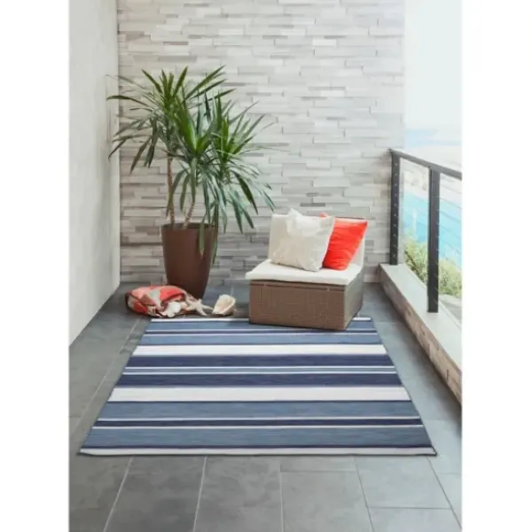 Outdoor Rugs-Kirkland's Home Charcoal Linear Macy Indoor/Outdoor Area Rug, 7X9 Black