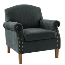 Accent Chairs-Kirkland's Home Charcoal Nailhead Trim Armchair Gray