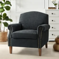 Accent Chairs-Kirkland's Home Charcoal Nailhead Trim Armchair Gray