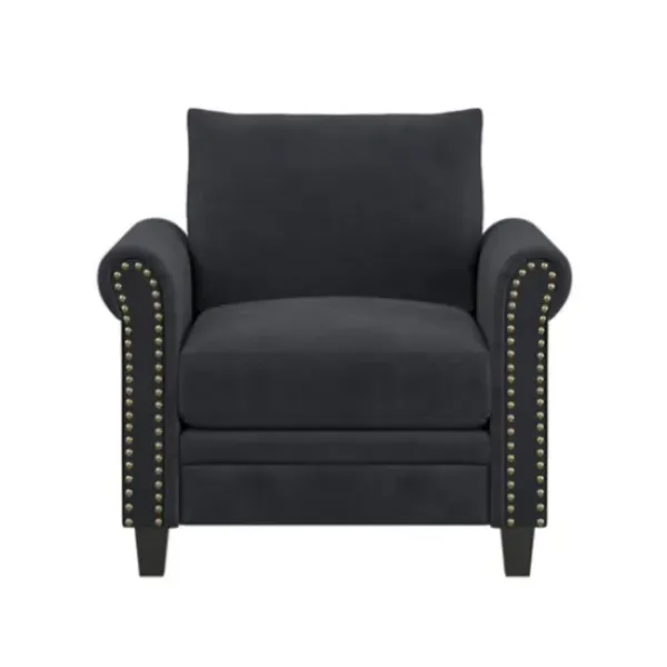 Accent Chairs-Kirkland's Home Charcoal Rolled Arms Upholstered Accent Chair Black