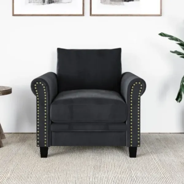 Accent Chairs-Kirkland's Home Charcoal Rolled Arms Upholstered Accent Chair Black
