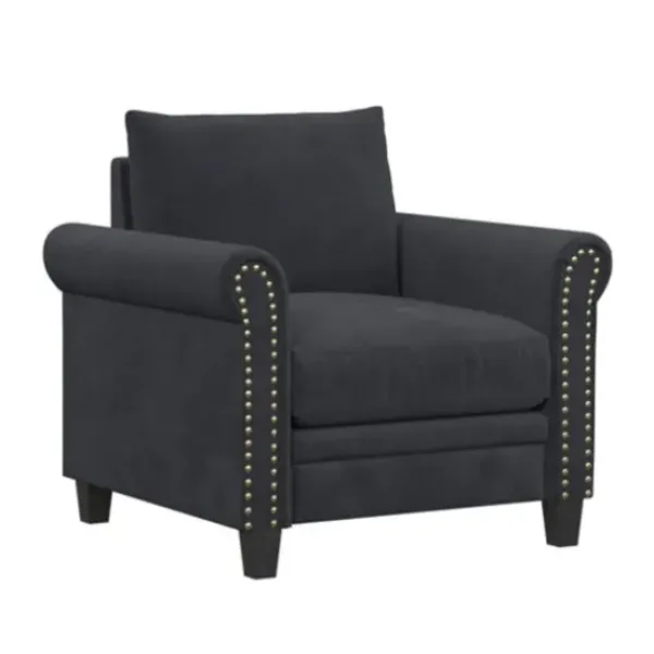 Accent Chairs-Kirkland's Home Charcoal Rolled Arms Upholstered Accent Chair Black