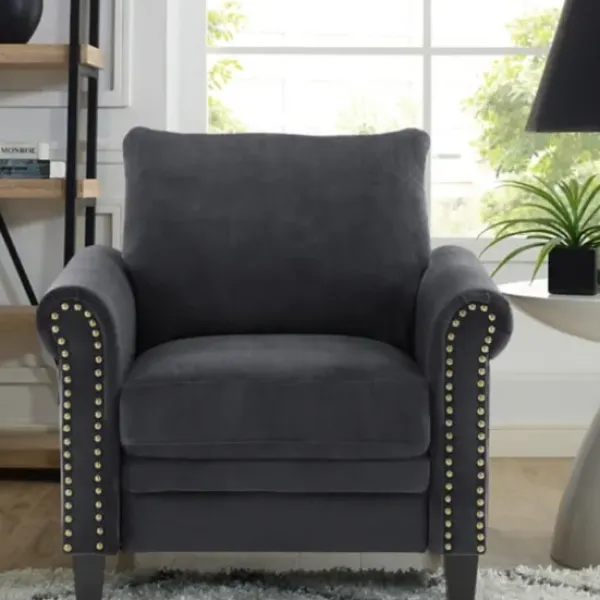 Accent Chairs-Kirkland's Home Charcoal Rolled Arms Upholstered Accent Chair Black