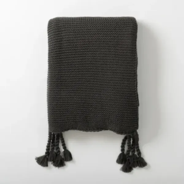 Blankets & Throws-Kirkland's Home Charcoal Spring Knit Throw Blanket Gray