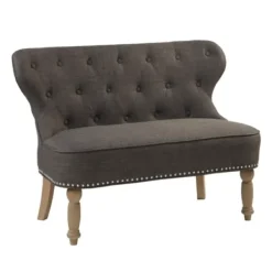 Sofas & Loveseats-Kirkland's Home Charcoal Tufted Upholstered Settee Gray