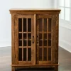 Cabinets & Sideboards-Kirkland's Home Charlie Natural Mango Wood Windowpane Cabinet Brown