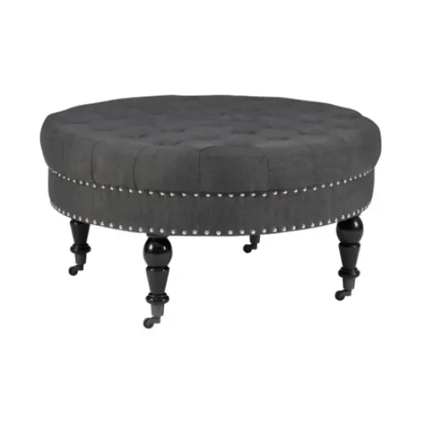 Benches & Ottomans-Kirkland's Home Charlotte Tufted Round Charcoal Ottoman Gray
