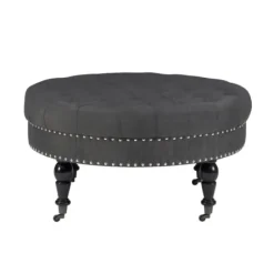 Benches & Ottomans-Kirkland's Home Charlotte Tufted Round Charcoal Ottoman Gray