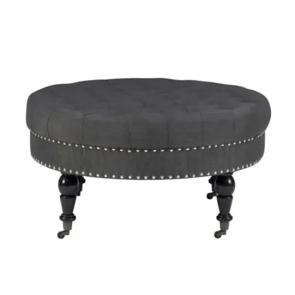 Benches & Ottomans-Kirkland's Home Charlotte Tufted Round Charcoal Ottoman Gray