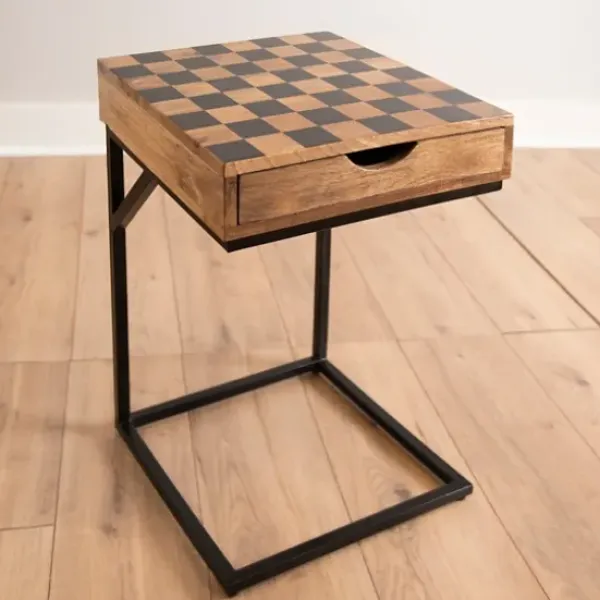Accent & End Tables-Kirkland's Home Checkerboard C-Table Brown/Black