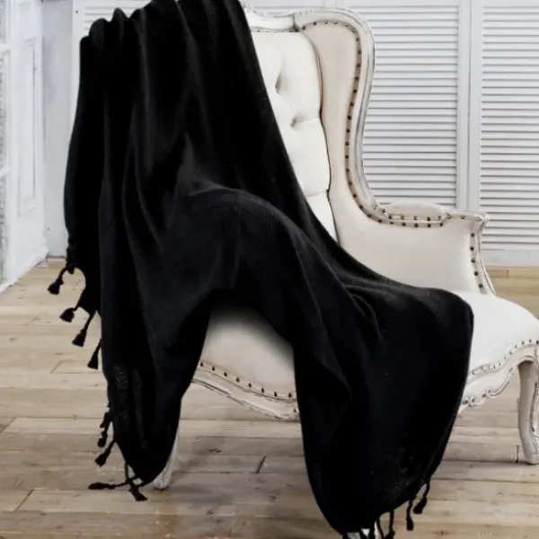 Blankets & Throws-Kirkland's Home Checkered Weave Fringe Throw Black