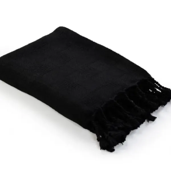 Blankets & Throws-Kirkland's Home Checkered Weave Fringe Throw Black