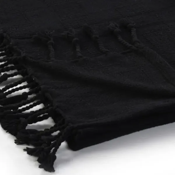 Blankets & Throws-Kirkland's Home Checkered Weave Fringe Throw Black