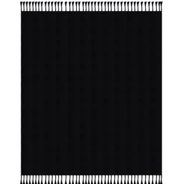 Blankets & Throws-Kirkland's Home Checkered Weave Fringe Throw Black