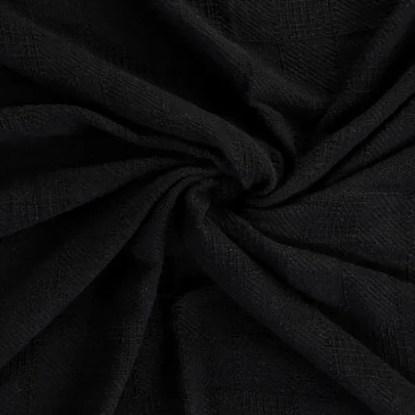 Blankets & Throws-Kirkland's Home Checkered Weave Fringe Throw Black