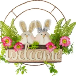 Wreaths-Kirkland's Home Cheerful Bunny Welcome Easter Wreath White/Green/Pink