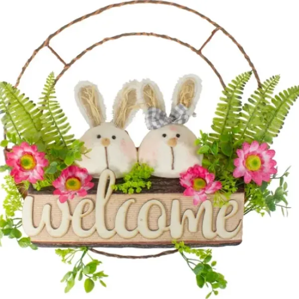 Wreaths-Kirkland's Home Cheerful Bunny Welcome Easter Wreath White/Green/Pink