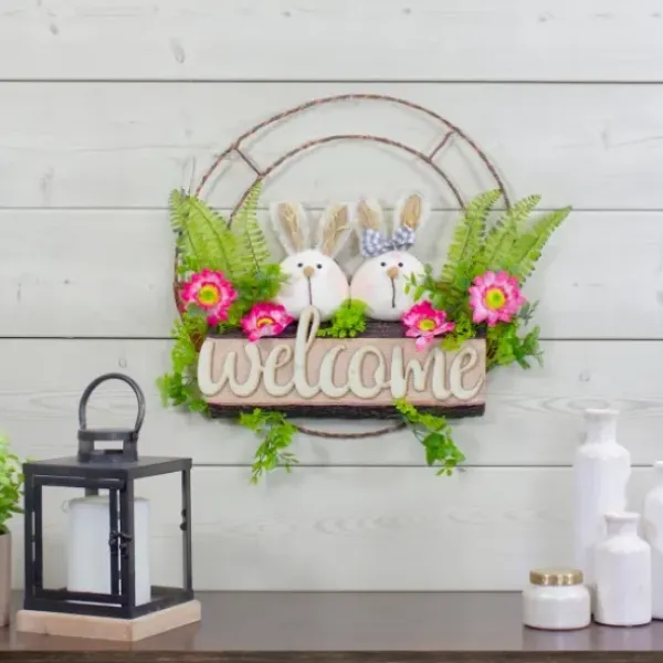 Wreaths-Kirkland's Home Cheerful Bunny Welcome Easter Wreath White/Green/Pink