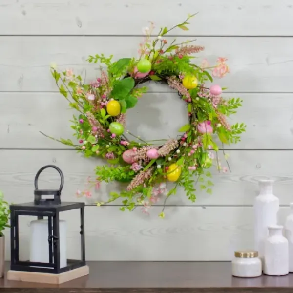 Wreaths-Kirkland's Home Cheerful Colored Eggs Easter Wreath Yellow/Green/Pink