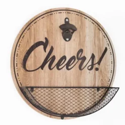 Wall Quotes & Signs-Kirkland's Home Cheers Bottle Opener Cap Catcher Wall Decoration Brown/Black/Tan