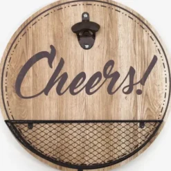 Wall Quotes & Signs-Kirkland's Home Cheers Bottle Opener Cap Catcher Wall Decoration Brown/Black/Tan