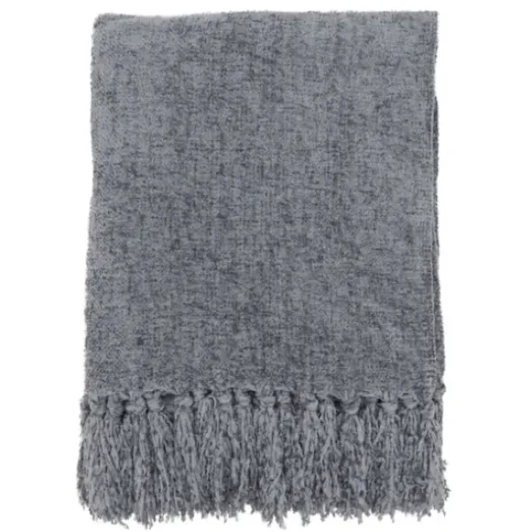 Blankets & Throws-Kirkland's Home Chenille Throw With Fringe Gray