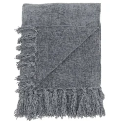 Blankets & Throws-Kirkland's Home Chenille Throw With Fringe Gray
