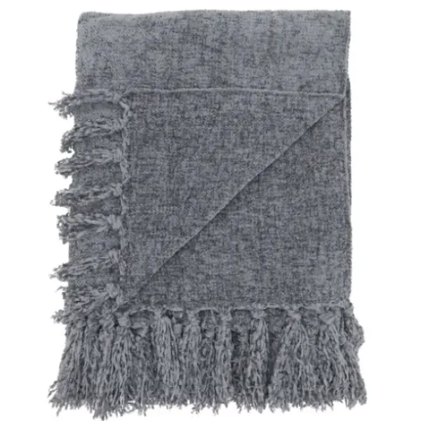 Blankets & Throws-Kirkland's Home Chenille Throw With Fringe Gray