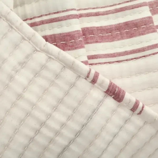 Quilts-Kirkland's Home Cherry Red Pick Stitch Stripe Queen Quilt Red/White