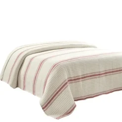Quilts-Kirkland's Home Cherry Red Pick Stitch Stripe Queen Quilt Red/White