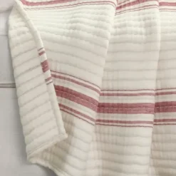 Blankets & Throws-Kirkland's Home Cherry Red Pick Stitch Stripe Decorative Throw Red/White