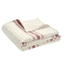Blankets & Throws-Kirkland's Home Cherry Red Pick Stitch Stripe Decorative Throw Red/White