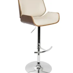 Bar Stools & Counter Height Stools-Kirkland's Home Cherry Wood And Cream Leather Vintage Barstool White