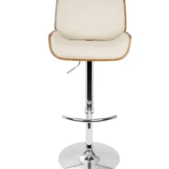 Bar Stools & Counter Height Stools-Kirkland's Home Cherry Wood And Cream Leather Vintage Barstool White