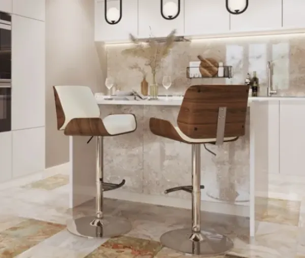 Bar Stools & Counter Height Stools-Kirkland's Home Cherry Wood And Cream Leather Vintage Barstool White
