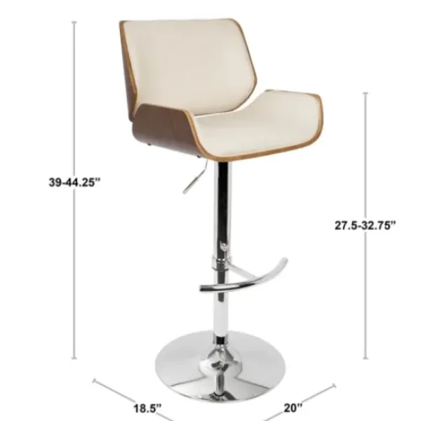 Bar Stools & Counter Height Stools-Kirkland's Home Cherry Wood And Cream Leather Vintage Barstool White